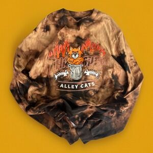 Thrasher Skateboarding Alley Cats Black Long Sleeve Graphic T-Shirt Acid Wash M